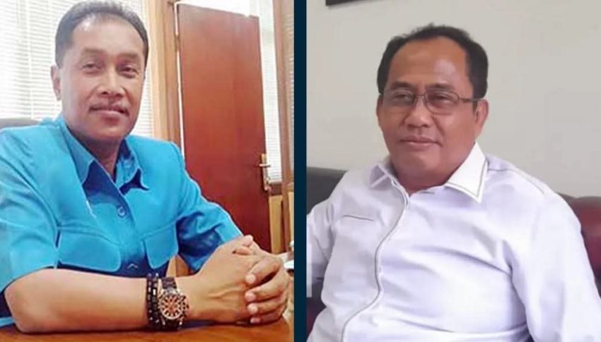 Direktur Utama H. M. Kamaludin Zen, S.H., M.M. Mengenakan Kemeja Biru dan Direktur Teknik Iyus Sugiarto, S.E., Mengenakan Kemeja Putih